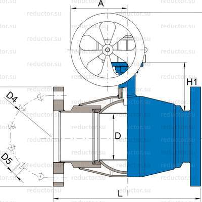 Чертёж крана NAVAL DN 100-350 полнопроходной фланцевый с редуктором