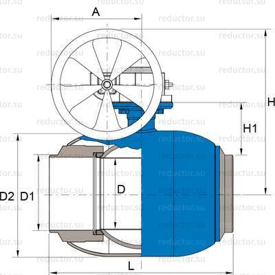 Чертёж крана NAVAL DN 100-350 полнопроходной приварной с редуктором