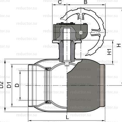 Чертёж крана NAVAL DN 125-250 нержавеющий приварной с редуктором