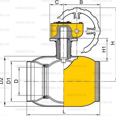 Чертёж крана NAVAL DN 125-300 для газа приварной с редуктором