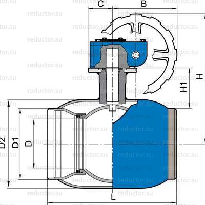 Чертёж крана NAVAL DN 125-500 стальной приварной с редуктором