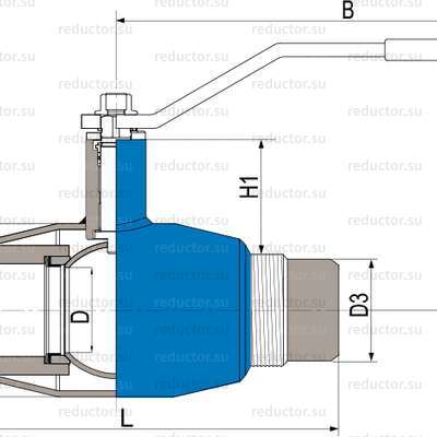 Чертёж крана NAVAL DN 20-150 для врезки стальной полнопроходной с рукояткой