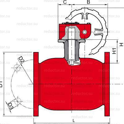 Чертёж крана NAVALSTEAM DN 125-300 для пара фланцевый с редуктором
