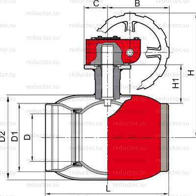 Чертёж крана NAVALSTEAM DN 125-300 для пара приварной с редуктором