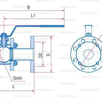 Рис.2 Кран неполнопроходной Маршал 11с67п СФ.01.1 — Габаритные и присоединительные размеры