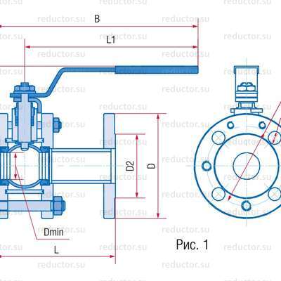 Рис.1 Кран полнопроходной Маршал 11с67п 5СФ.00.1 — Габаритные и присоединительные размеры
