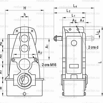 Редуктор В-100 — Габаритные и присоединительные размеры