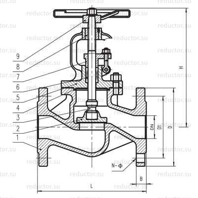 Вентиль запорный KV40 Гранвент Ду 20 Ру 40 — Устройство и Габаритные размеры