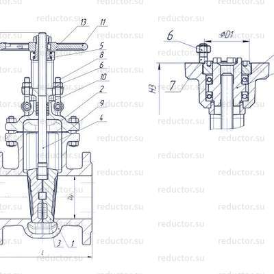 Задвижка 30с964нж - Габаритные и присоединительные размеры